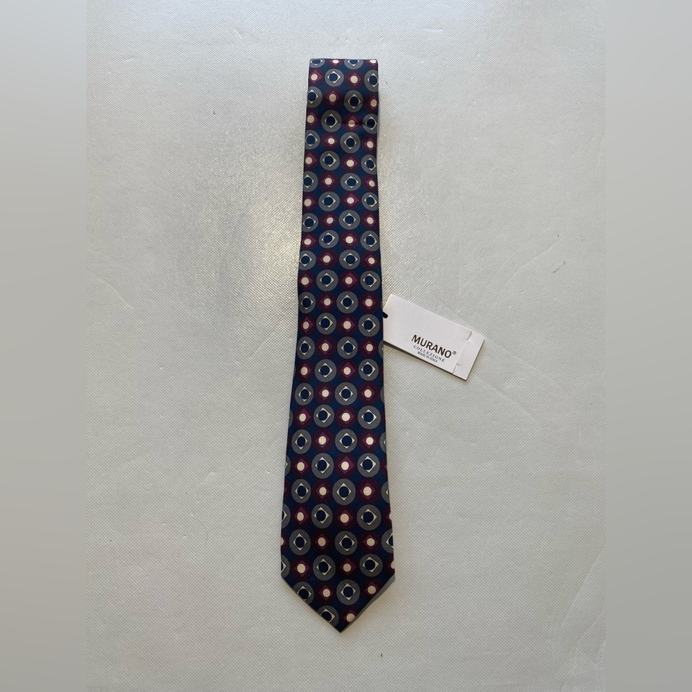 NEW- Mens Murano Collezione Neck Tie Silk  Geometric Purple Navy MSRP: $80 - A2
